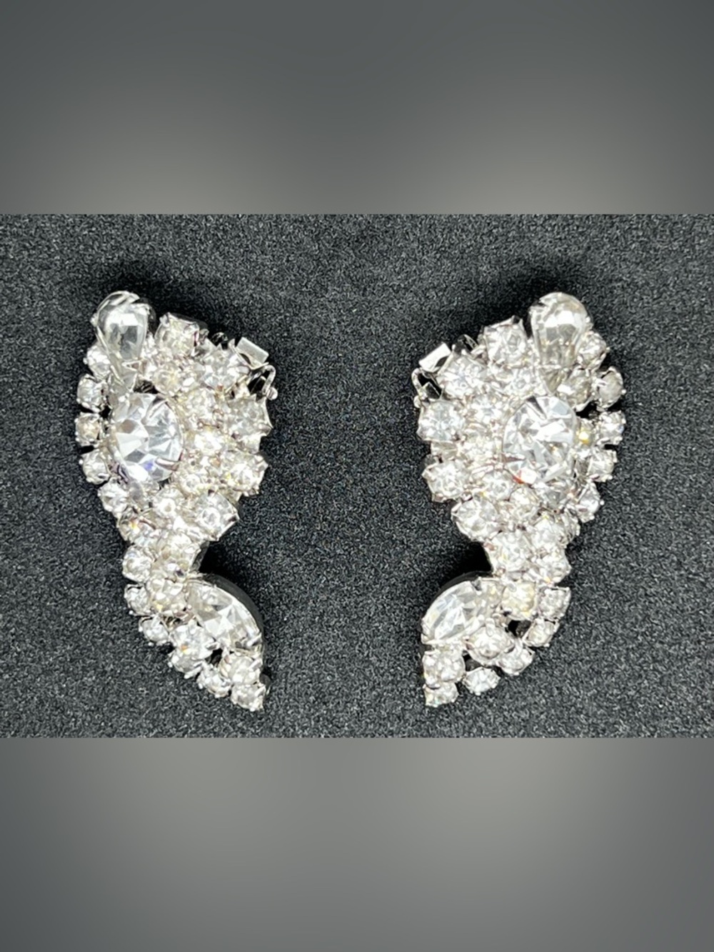 Vintage Kramer Rhinestone Clip On Earrings Elegant Unique Sophisticated Classic